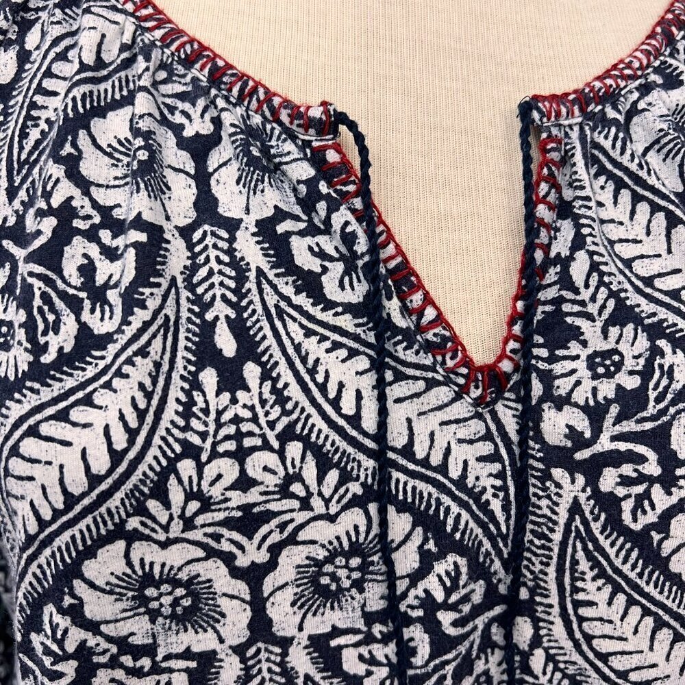 Lucky Brand Blue White Floral Tassel Tie 3/4 Sleeve Mini Dress Cover up Size S - Picture 11 of 12